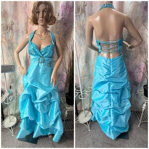 📌Fiesta Deep Back Neckline Prom - Homecoming - Ball - Formal Gown w/ Sequins